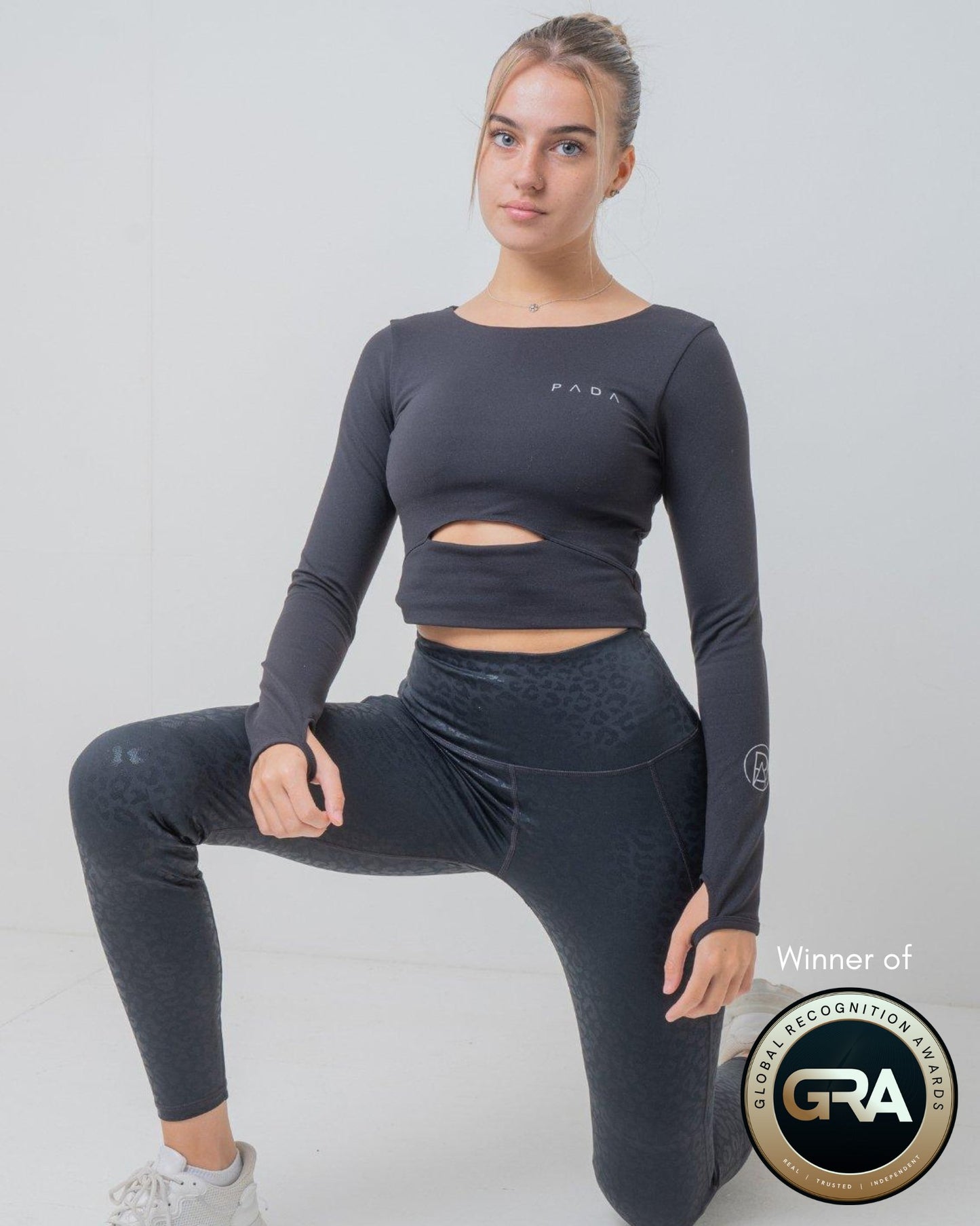 PADA Knee Padded Leggings Black Leopard Print Pada