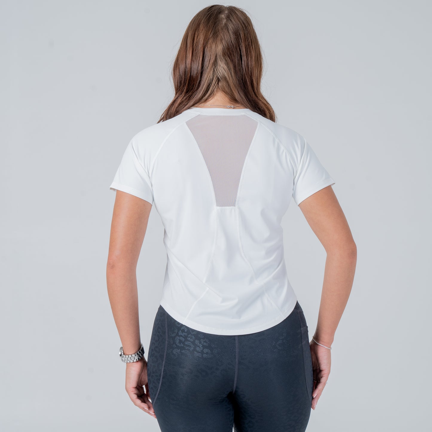 White Mesh Short Sleeve Sports Top