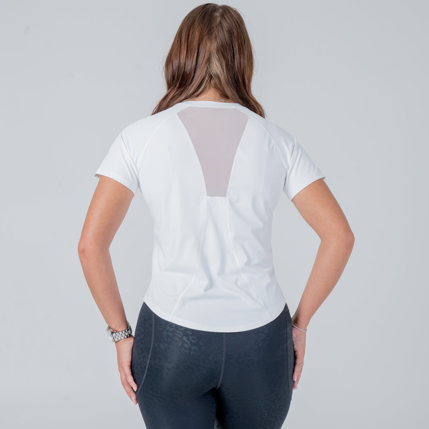White Mesh Short Sleeve Sports Top
