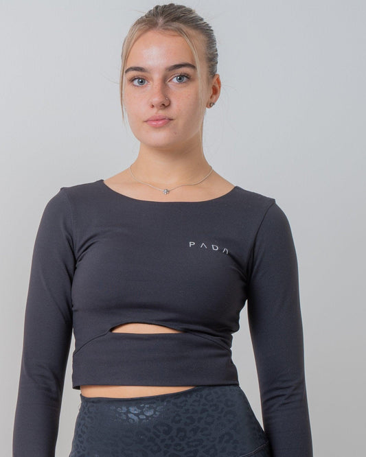 Black Long Sleeved Crop Top Pada