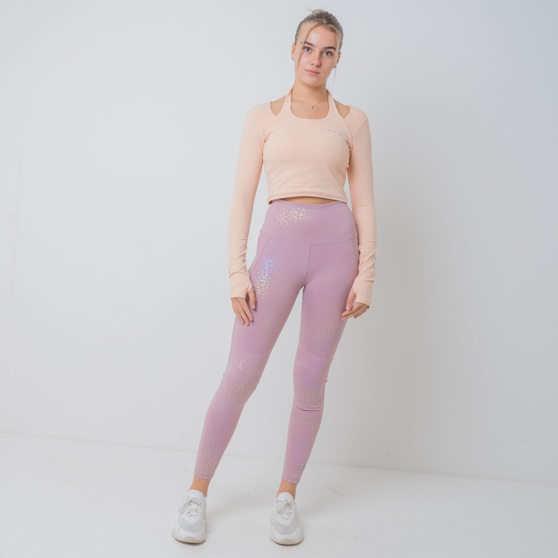 The Bella, Pink Embossed Iridescent Animal Print Knee Padded Leggings Pada