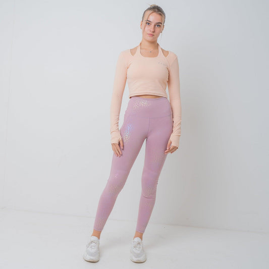 The Bella, Pink Embossed Iridescent Animal Print Knee Padded Leggings Pada