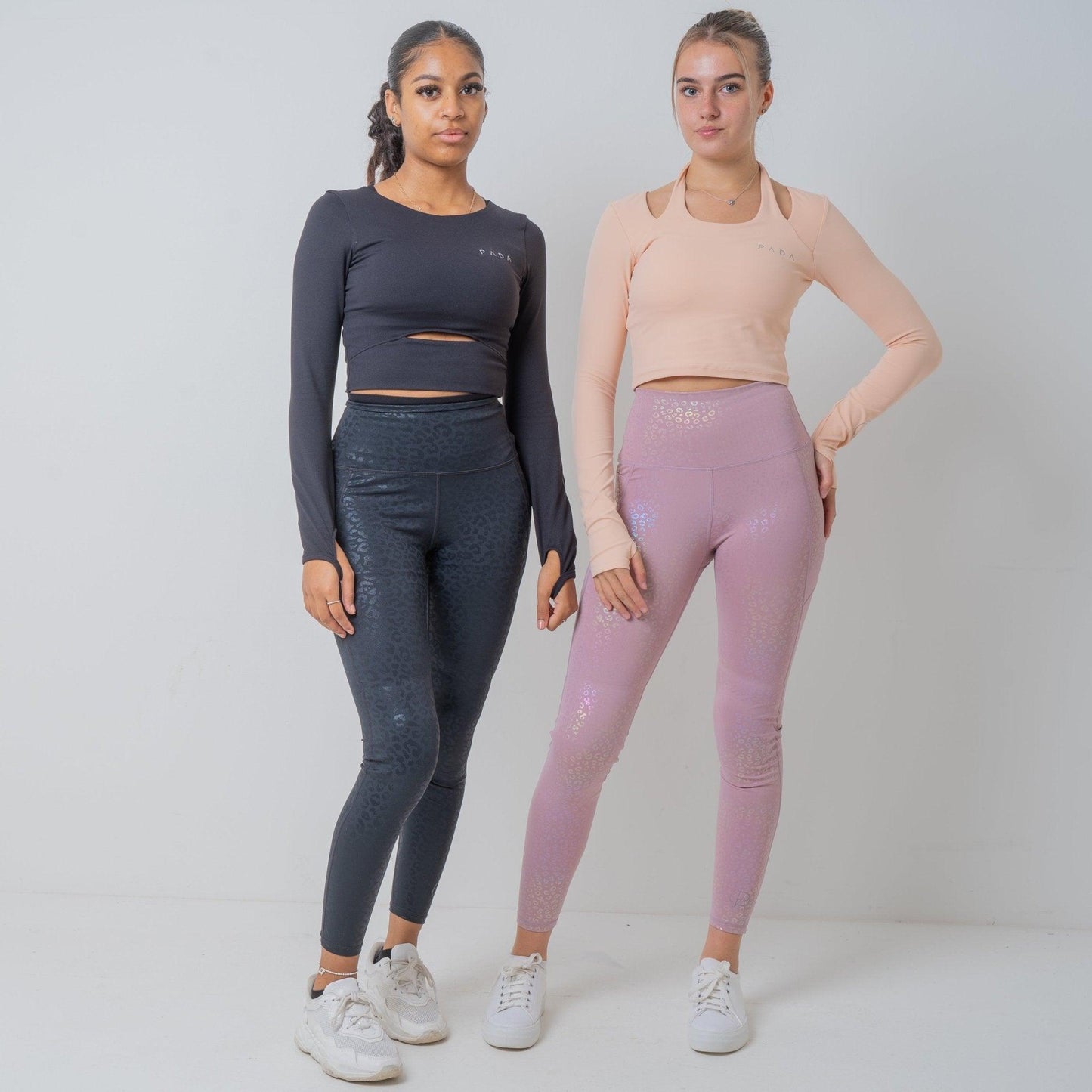 The Bella, Pink Embossed Iridescent Animal Print Knee Padded Leggings Pada