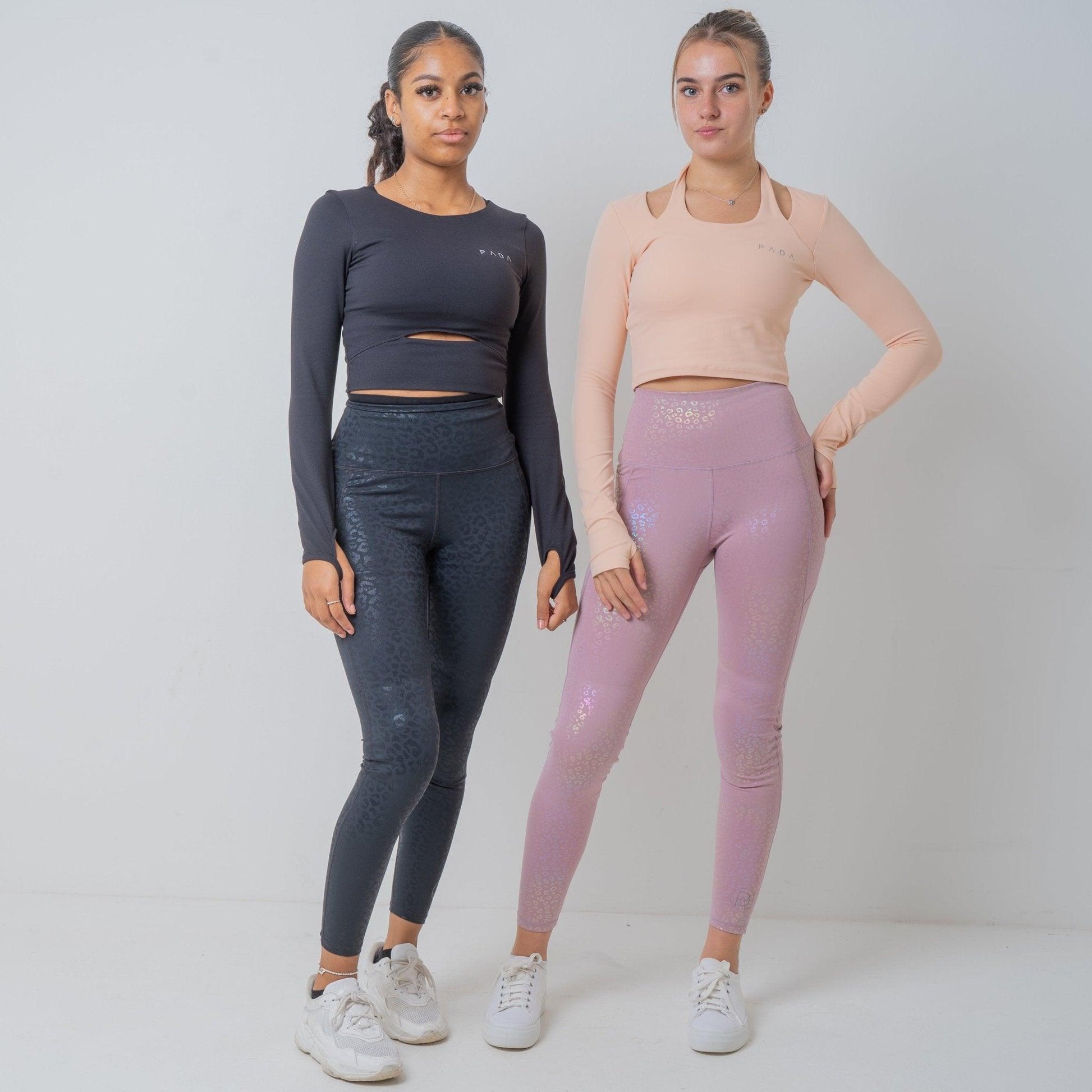 The Bella, Pink Embossed Iridescent Animal Print Knee Padded Leggings Pada