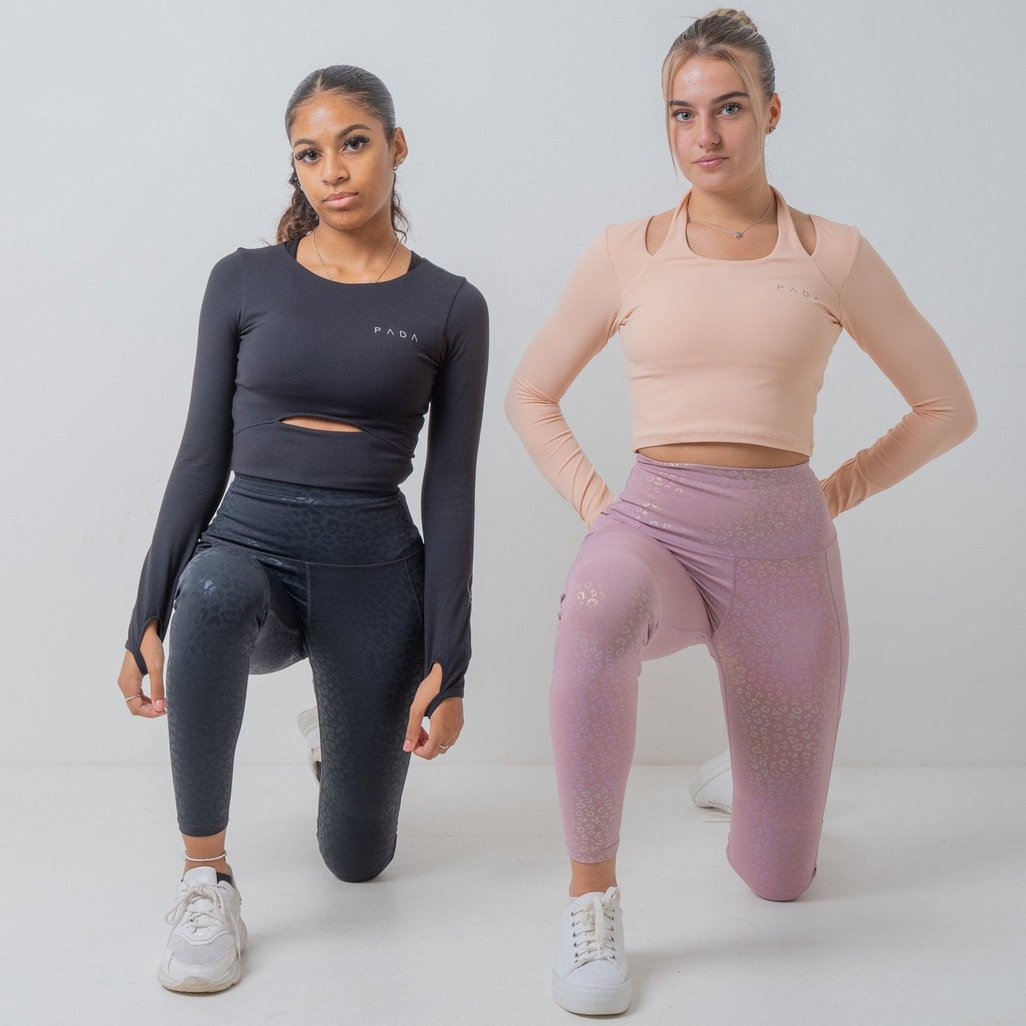 The Bella, Pink Embossed Iridescent Animal Print Knee Padded Leggings Pada