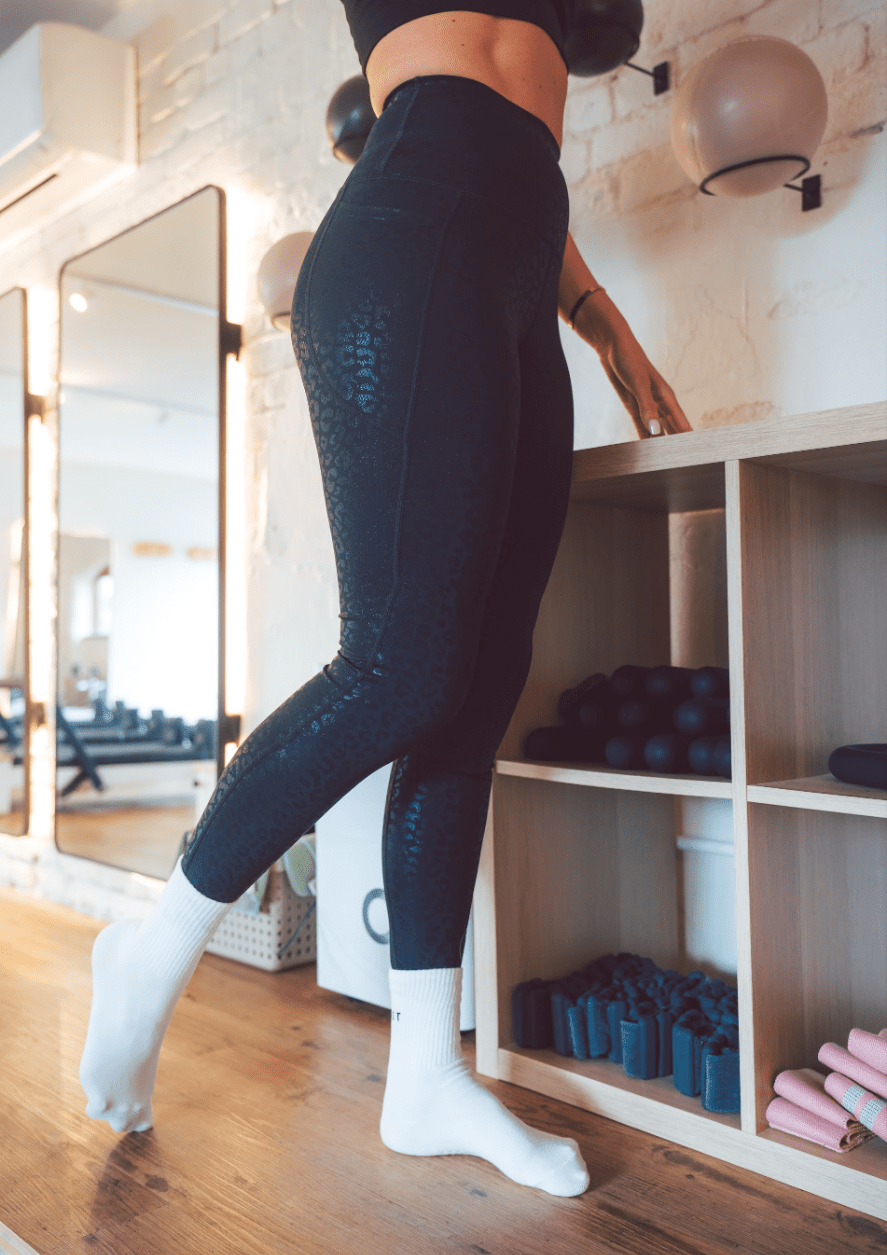White Grippy Crew Style Socks for Pilates and Yoga
