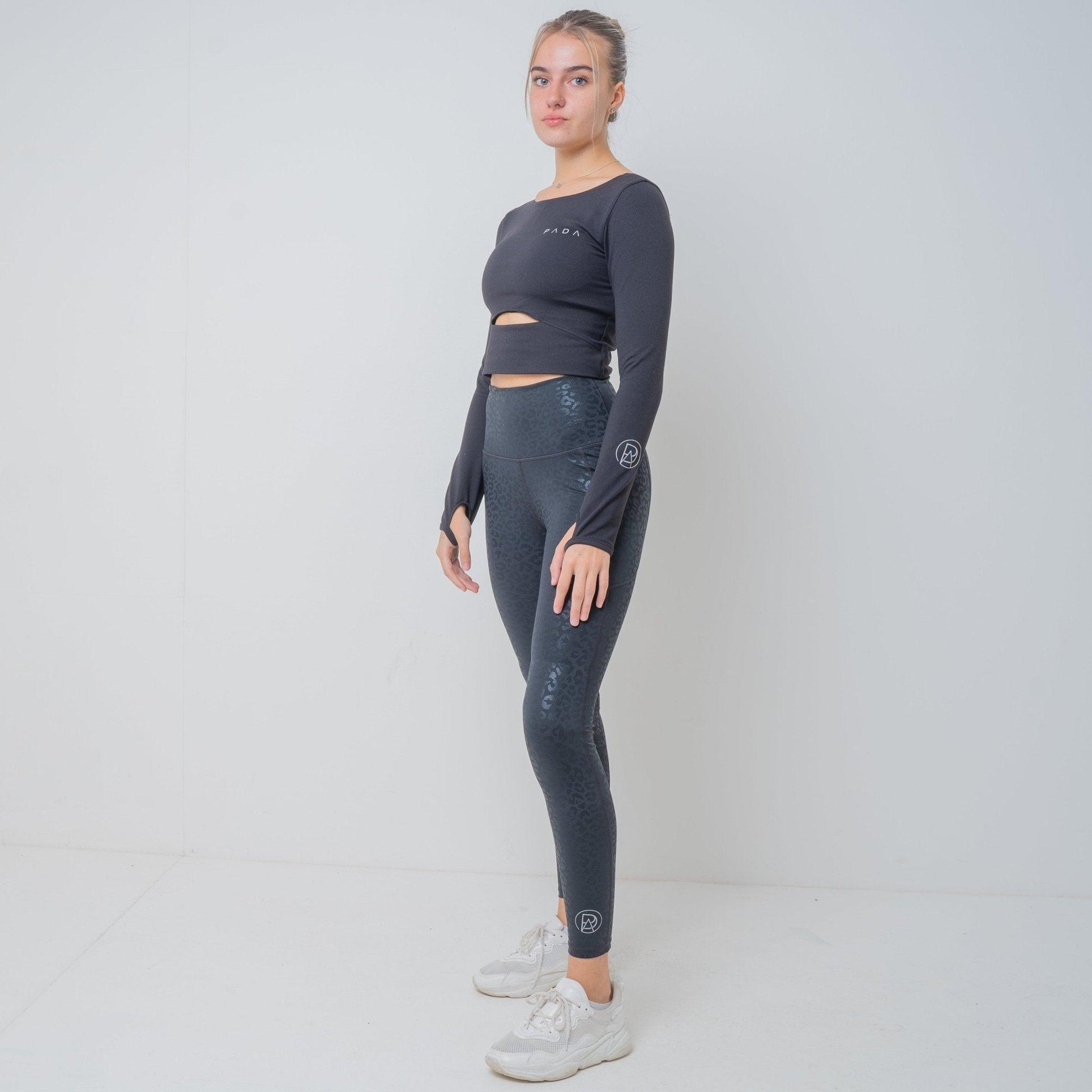 The Charlotte, Black Kneepadded Leggings Black Leopard Print Pada